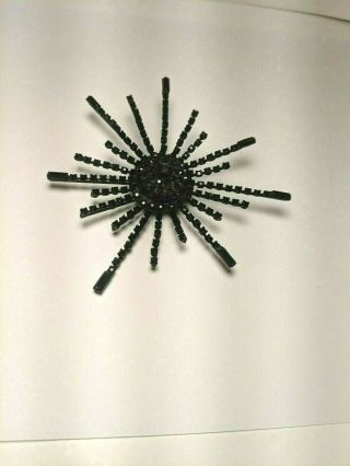 Vintage SUNBURST STAR BROOCH Pin Black Glass Rhinestone Retro Costume Jewelry 3