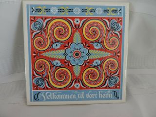Vintage Berggren Scandinavian " Welcome To Our Home " Ceramic Tile Trivet 163