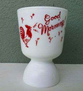 Hazel Atlas - Vintage Good Morning Milk Glass Rooster Egg Cup