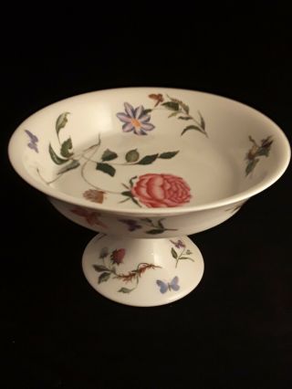 Vintage A.  Raynaud Limoges Floral Butterfly Footed Pedestal Candy Serving Dish