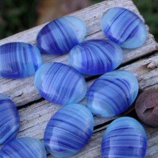 Vintage Glass Cabochons Cabs Blue Striped Oval For Mosaics Crafts Jewelry