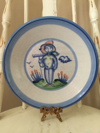 Vintage M A Hadley Country Art Pottery 9 " Dinner Plate Farmer