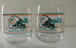 Vintage Miami Dolphins Nfl Football Glasses Set Of 2.
