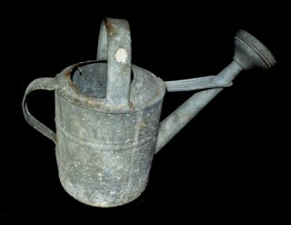 Vintage Galvanized Watering Can W/ Sprinkler Head Nozzle 4 (4 Quart Or 1 Gallon