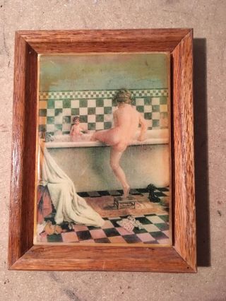 Kimberly Enterprises Tile Art - Framed Tile - Bathing Child.  Vintage 7x5