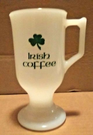 Vintage Irish Coffee White Milk Glass Pedestal Coffee Cup Mug Green Shamrock