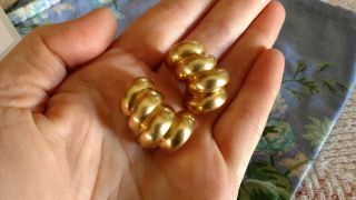 Glam Vintage Clip Earrings Gold Tone Matte Metal Curved Roll Style