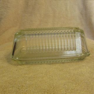 Vintage Clear Ribbed Glass Butter Dish And Lid