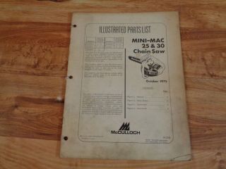 Vintage Mcculloch Chainsaw Illustrated Parts List Mini - Mac 25 & 30 Chainsaw
