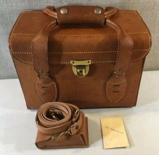 Vintage Perrin Brown Leather Camera Bag Locking Case 208 With Shoulder Strap