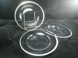 Set Of 3 Vintage Clear Glass Luncheon Salad Plates With Silver Platinum Trim 8 "