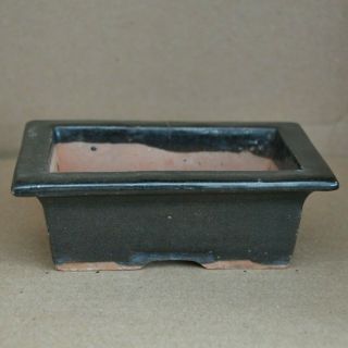 Vintage Blue Black Glazed Pottery Bonsai Pot Succulent Pot