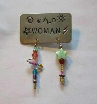 Vintage 925 Sterling Silver Wild Woman Pin Signed Campbell W/ Beads 2001