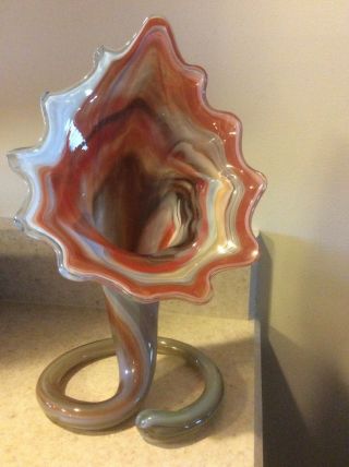 Stunning Vintage Hand Blown Multi Color Art Glass Vase (horn)