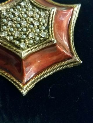 Vintage Pin Brooch Faux Pearl Rhinestone Red Enamel Gold Tone Signed JAN 3
