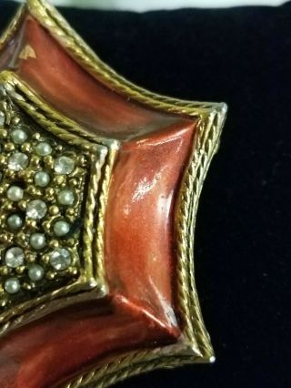 Vintage Pin Brooch Faux Pearl Rhinestone Red Enamel Gold Tone Signed JAN 4