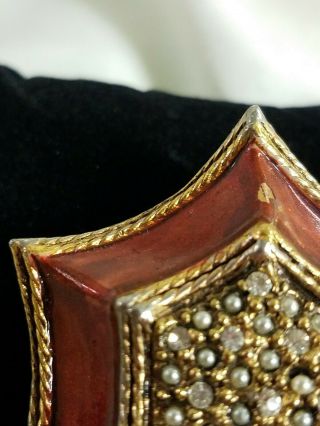 Vintage Pin Brooch Faux Pearl Rhinestone Red Enamel Gold Tone Signed JAN 5