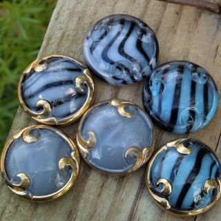 Vtg Gorgeous Striped Moonglow Moon Glow Black Glass Cabochons Old Cabs 4 Jewelry