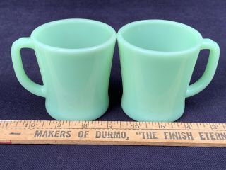2 Vintage Jadeite Fire King " D " Handle Mugs Coffee Tea