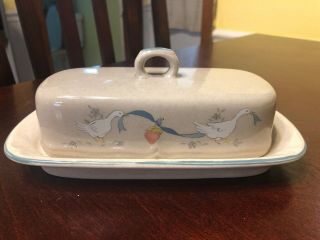 Vtg International Stoneware Marmalade 1/4 " Covered Butter Dish Geese Goose