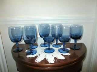 Set Of 8 Vintage Blue Water Stemmed Goblets