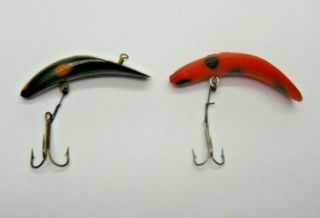 Vintage Pair Helin Flatfish F7 Fishing Lure Orange And Black