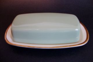 Vintage Ceramic Covered Butter Dish - Gold Trim - 7 3/4 " Long