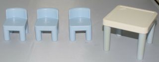 Set Of 3 Vintage Little Tikes Blue Kitchen Chairs And Table For Dollhouse