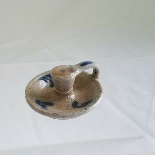 Vintage 1990 Rowe Pottery,  Teeny Miniature Blue Salt Glaze Candle Holder