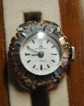 Vintage Bucherer - 17j - Ring Watch 14k White Gold Filled