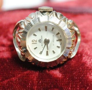 Vintage Bucherer - 17J - Ring Watch 14K White Gold Filled 3
