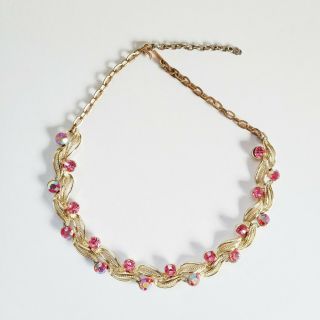 Vintage Gold Tone Pink Ab Crystal Choker Necklace