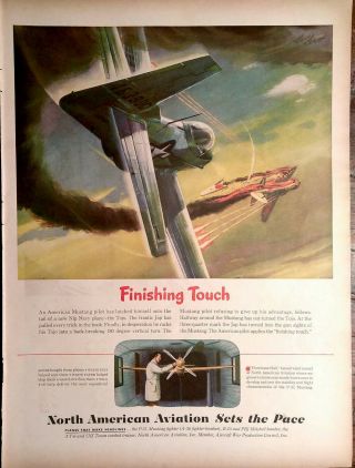 Vintage Print Ad - 1945 Wartime P - 51 Mustang Fighter " North American Aviation "