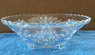 Vintage Clear Cut Crystal Glass Bowl 3 Footed Candy Dish Star Design Pattern
