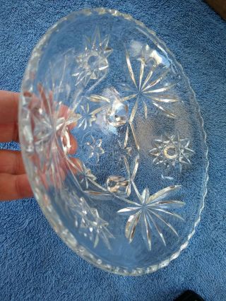 Vintage Clear Cut Crystal Glass Bowl 3 Footed Candy Dish Star Design Pattern 2