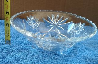 Vintage Clear Cut Crystal Glass Bowl 3 Footed Candy Dish Star Design Pattern 5