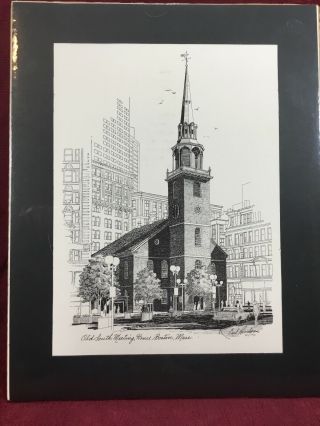 Vintage 1976 Carl Lindgren Sketch Print Old South Meeting House Boston Mass