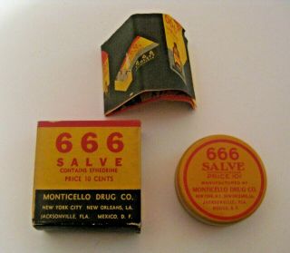 Rare Nos Vintage 666 Salve Advertising Medicine Tin W/ Paper