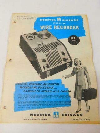Vintage Webster Chicago Model 80 Wire Recorder Paper Folder Advertisement