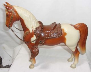 Vintage Hard Plastic Toy Horse Figure With Western Saddle For Cowboy