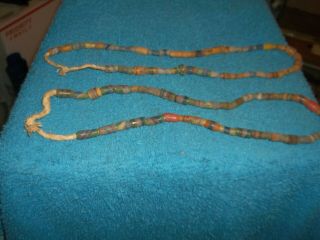 2 Vintage African Trade Bead Necklace Sand Glass 13 " Half Way (2)