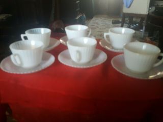 Vtg Macbeth - Evans Monax French Opalescent Glass Set 6 Cups Saucers
