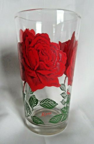 Vintage Red Rose Peanut Butter Glass Glasses Drinking Kitchen Mauzy 92 - 7
