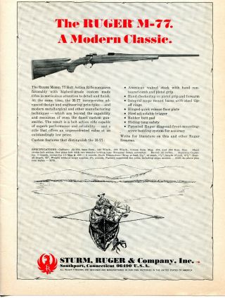 1969 Print Ad Of Sturm Ruger M - 77 Bolt Action Rifle A Modern Classic