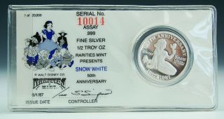 Vintage Walt Disney Snow White Rarities 1/2 Ounce Silver Coin.  999 Fine