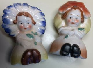 Vintage Goebel Pottery Flower Head Girls Salt & Pepper Shaker Set C1930s Germany