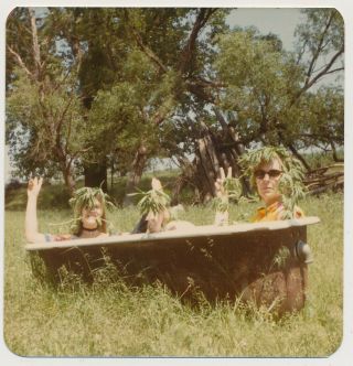 Hippie Girls Women Sitting In Tub W Marijuana Pot Plants Vtg 70 