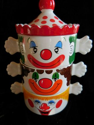 Vintage Clown Stacking Bowls With Lid Cereal Soup Ice Cream Fun Hard To Find