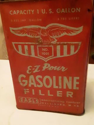 Vintage EAGLE BRAND NO.  1001 1 GAL GAS CAN WELLSBURG W.  VA. 5