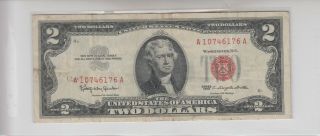 1963 (a) $2 Two Dollar United State Note Red Seal Vintage Old Currency